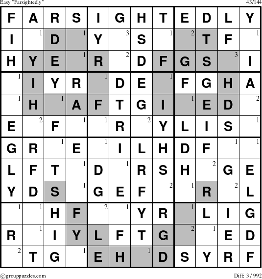 The grouppuzzles.com Easy Farsightedly puzzle for  with the first 3 steps marked