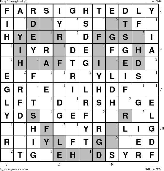 The grouppuzzles.com Easy Farsightedly puzzle for  with all 3 steps marked