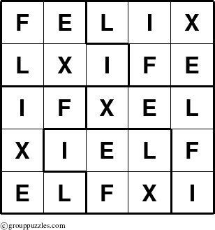 The grouppuzzles.com Answer grid for the Felix puzzle for 