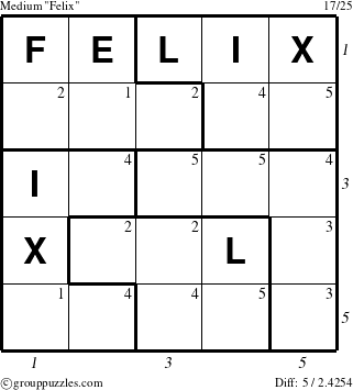 The grouppuzzles.com Medium Felix puzzle for  with all 5 steps marked