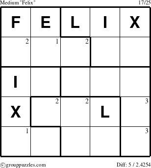 The grouppuzzles.com Medium Felix puzzle for  with the first 3 steps marked