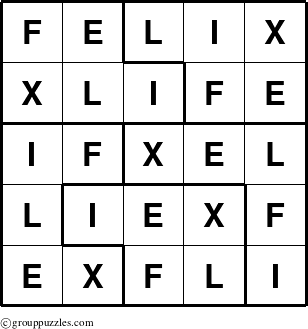 The grouppuzzles.com Answer grid for the Felix puzzle for 