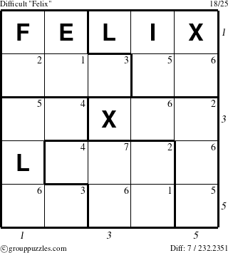 The grouppuzzles.com Difficult Felix puzzle for , suitable for printing, with all 7 steps marked