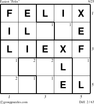 The grouppuzzles.com Easiest Felix puzzle for , suitable for printing, with all 2 steps marked