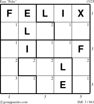 The grouppuzzles.com Easy Felix puzzle for , suitable for printing, with all 3 steps marked