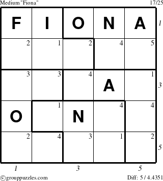 The grouppuzzles.com Medium Fiona puzzle for  with all 5 steps marked