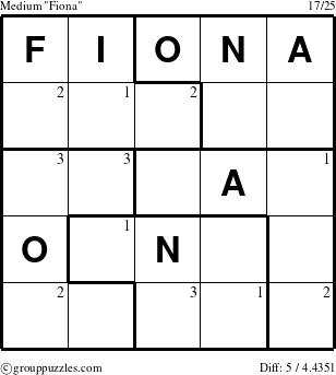 The grouppuzzles.com Medium Fiona puzzle for  with the first 3 steps marked