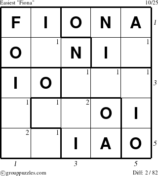 The grouppuzzles.com Easiest Fiona puzzle for , suitable for printing, with all 2 steps marked