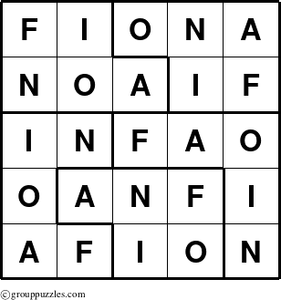 The grouppuzzles.com Answer grid for the Fiona puzzle for 