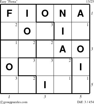 The grouppuzzles.com Easy Fiona puzzle for  with all 3 steps marked