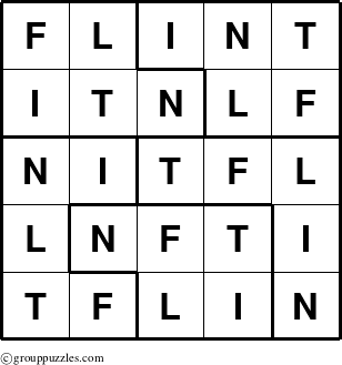 The grouppuzzles.com Answer grid for the Flint puzzle for 