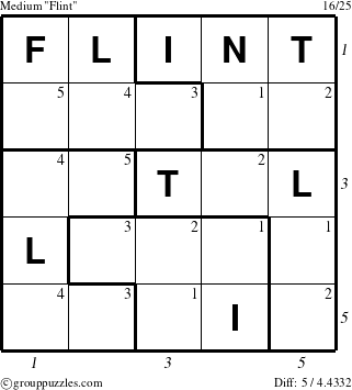 The grouppuzzles.com Medium Flint puzzle for  with all 5 steps marked