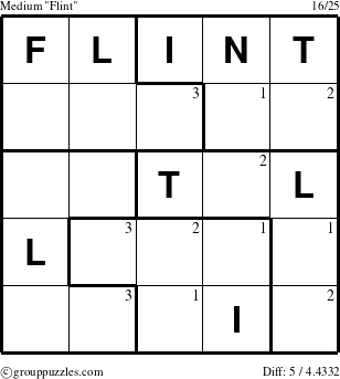 The grouppuzzles.com Medium Flint puzzle for  with the first 3 steps marked