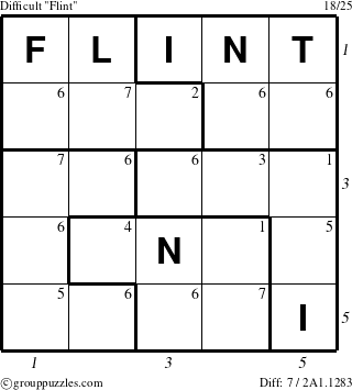 The grouppuzzles.com Difficult Flint puzzle for , suitable for printing, with all 7 steps marked