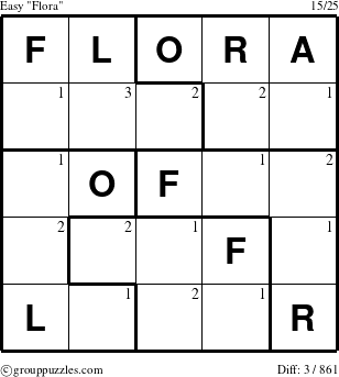 The grouppuzzles.com Easy Flora puzzle for  with the first 3 steps marked