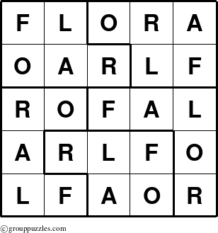 The grouppuzzles.com Answer grid for the Flora puzzle for 