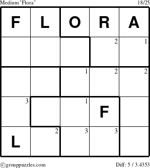 The grouppuzzles.com Medium Flora puzzle for  with the first 3 steps marked