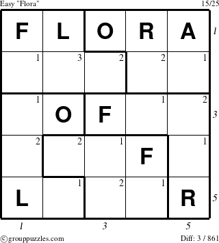 The grouppuzzles.com Easy Flora puzzle for  with all 3 steps marked