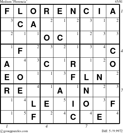 The grouppuzzles.com Medium Florencia puzzle for  with all 5 steps marked