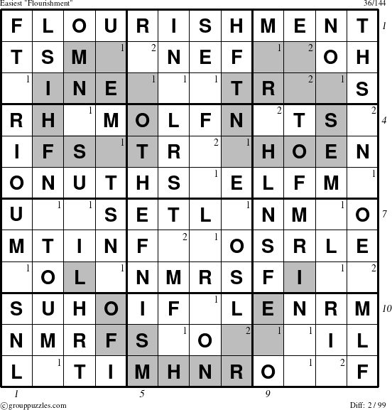 The grouppuzzles.com Easiest Flourishment puzzle for , suitable for printing, with all 2 steps marked