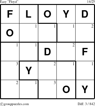 The grouppuzzles.com Easy Floyd puzzle for  with the first 3 steps marked