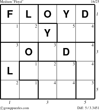 The grouppuzzles.com Medium Floyd puzzle for , suitable for printing, with all 5 steps marked