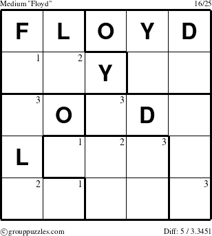 The grouppuzzles.com Medium Floyd puzzle for  with the first 3 steps marked