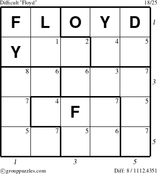 The grouppuzzles.com Difficult Floyd puzzle for , suitable for printing, with all 8 steps marked