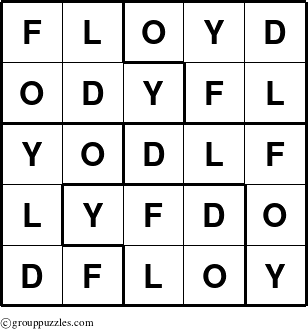 The grouppuzzles.com Answer grid for the Floyd puzzle for 