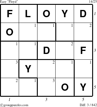 The grouppuzzles.com Easy Floyd puzzle for  with all 3 steps marked