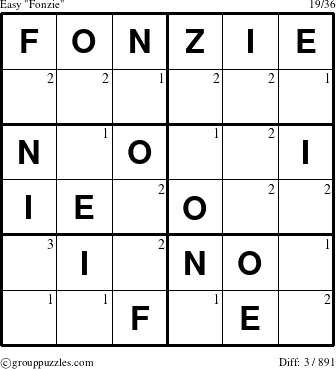 The grouppuzzles.com Easy Fonzie puzzle for  with the first 3 steps marked