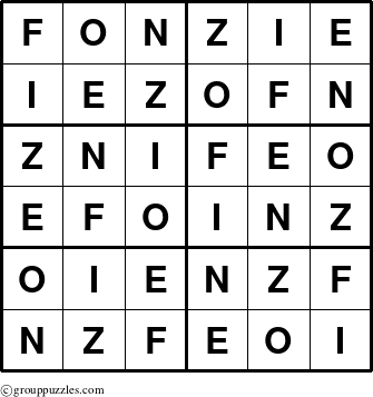 The grouppuzzles.com Answer grid for the Fonzie puzzle for 