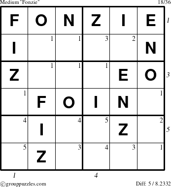 The grouppuzzles.com Medium Fonzie puzzle for  with all 5 steps marked