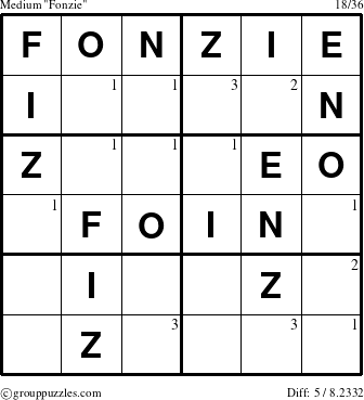 The grouppuzzles.com Medium Fonzie puzzle for  with the first 3 steps marked