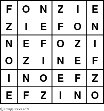 The grouppuzzles.com Answer grid for the Fonzie puzzle for 