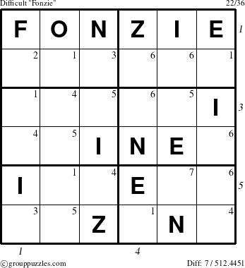 The grouppuzzles.com Difficult Fonzie puzzle for , suitable for printing, with all 7 steps marked