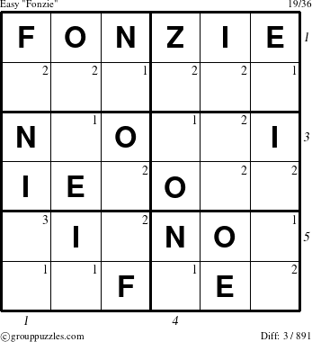 The grouppuzzles.com Easy Fonzie puzzle for  with all 3 steps marked