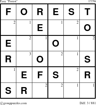 The grouppuzzles.com Easy Forest puzzle for  with the first 3 steps marked