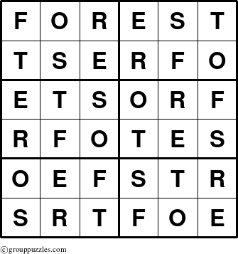 The grouppuzzles.com Answer grid for the Forest puzzle for 