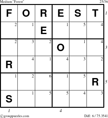 The grouppuzzles.com Medium Forest puzzle for  with all 6 steps marked