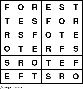 The grouppuzzles.com Answer grid for the Forest puzzle for 