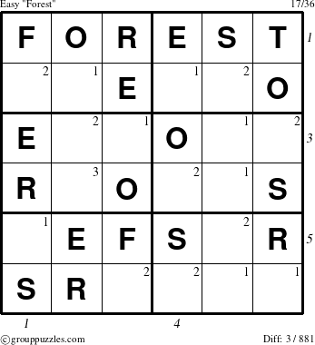 The grouppuzzles.com Easy Forest puzzle for  with all 3 steps marked