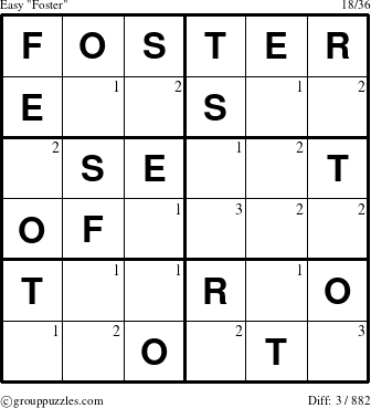 The grouppuzzles.com Easy Foster puzzle for  with the first 3 steps marked