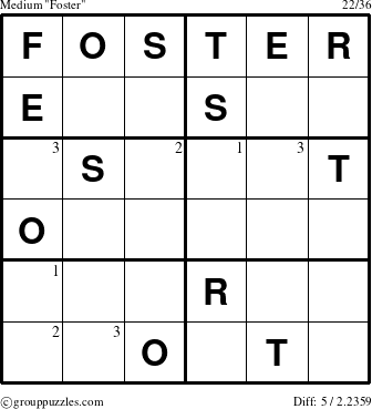 The grouppuzzles.com Medium Foster puzzle for  with the first 3 steps marked