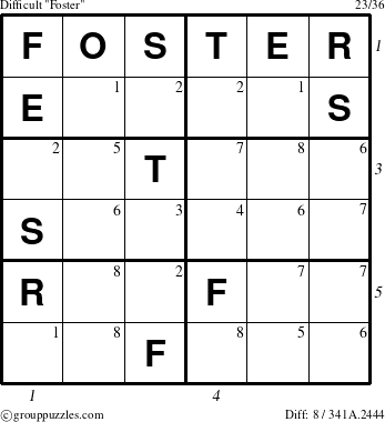 The grouppuzzles.com Difficult Foster puzzle for , suitable for printing, with all 8 steps marked