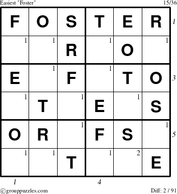 The grouppuzzles.com Easiest Foster puzzle for , suitable for printing, with all 2 steps marked