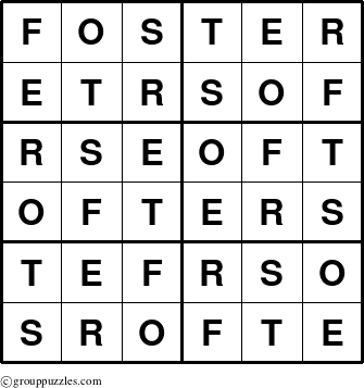 The grouppuzzles.com Answer grid for the Foster puzzle for 