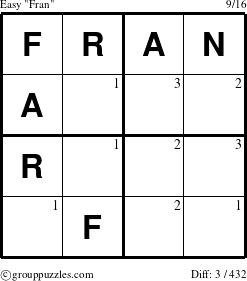 The grouppuzzles.com Easy Fran puzzle for  with the first 3 steps marked