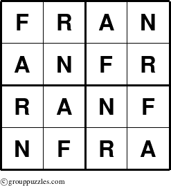 The grouppuzzles.com Answer grid for the Fran puzzle for 