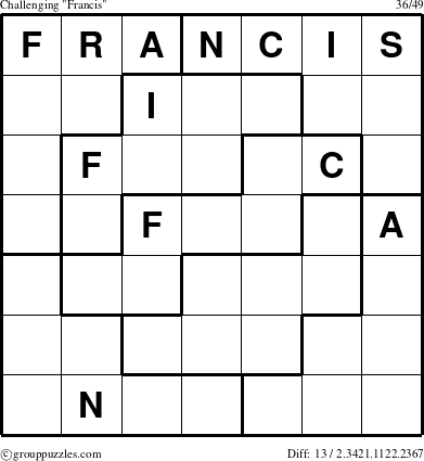 The grouppuzzles.com Challenging Francis puzzle for 